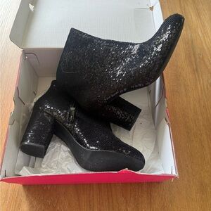 Torrid/Betsey Johnson Black Sequin Ankle Booties - 12 WIDE